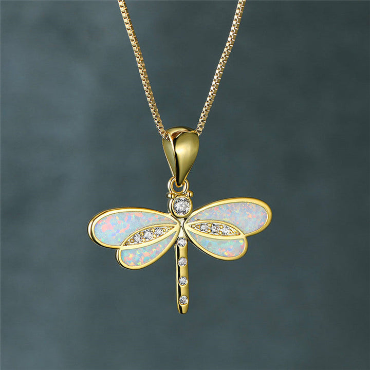Golden Dragonfly Necklace with Opal – Isolde