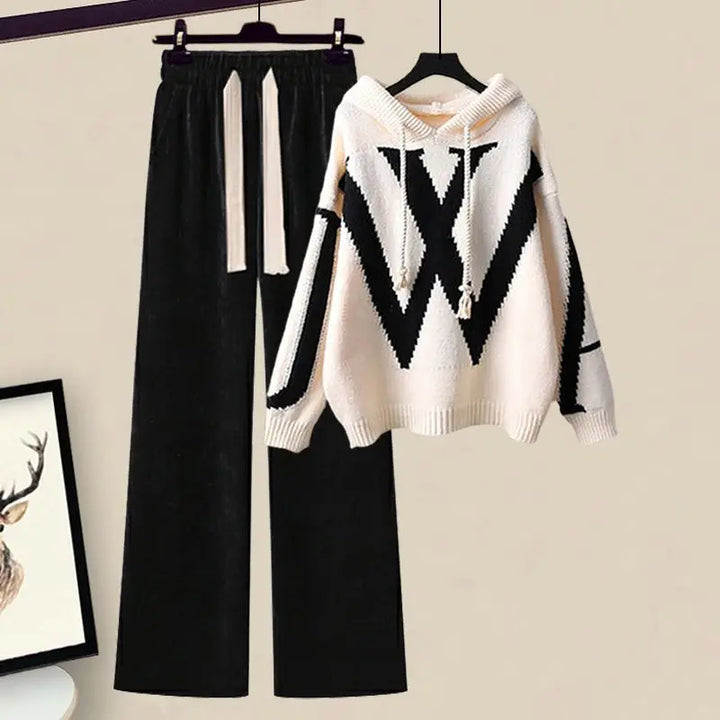 Women's Two-Piece Autumn Set with Knit Sweater and Wide Pants – Selina