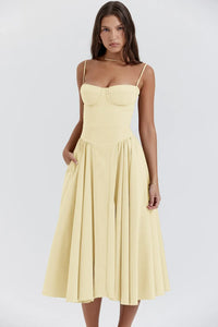 Stylish summer dress with spaghetti straps and waist corset – Mira