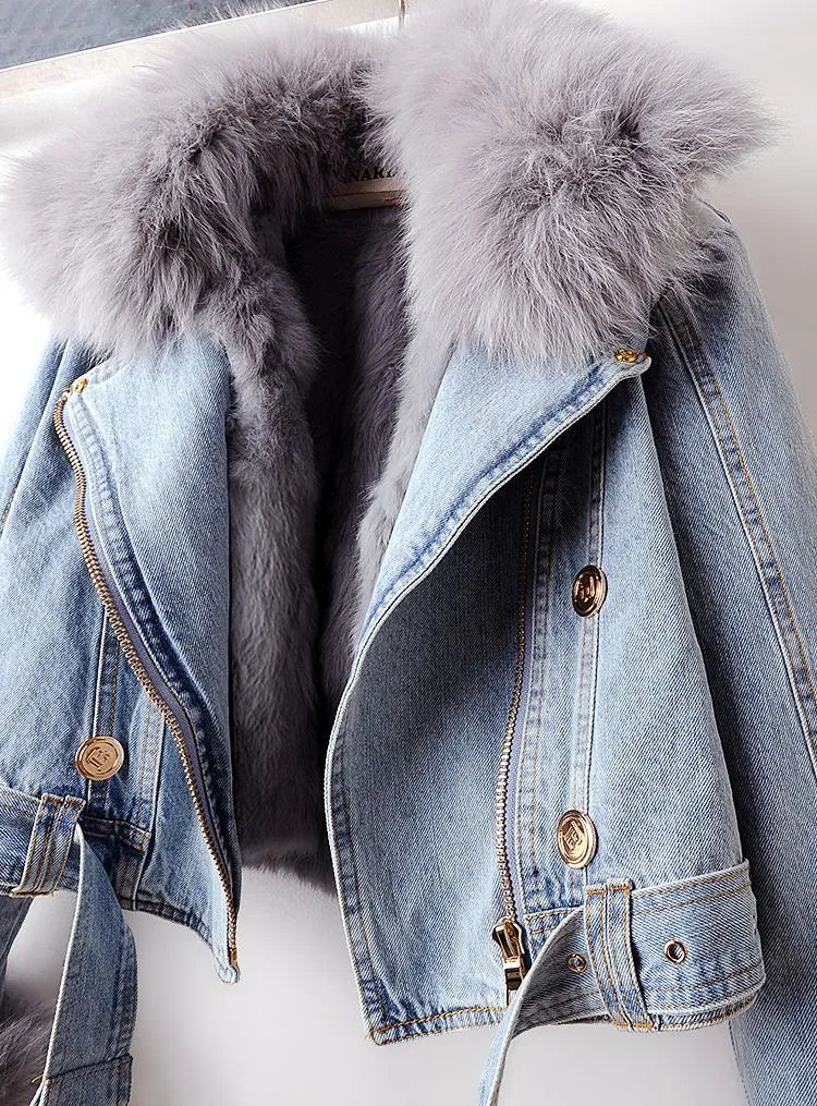 Denim- og kunstpels-elegancejakke - Stella