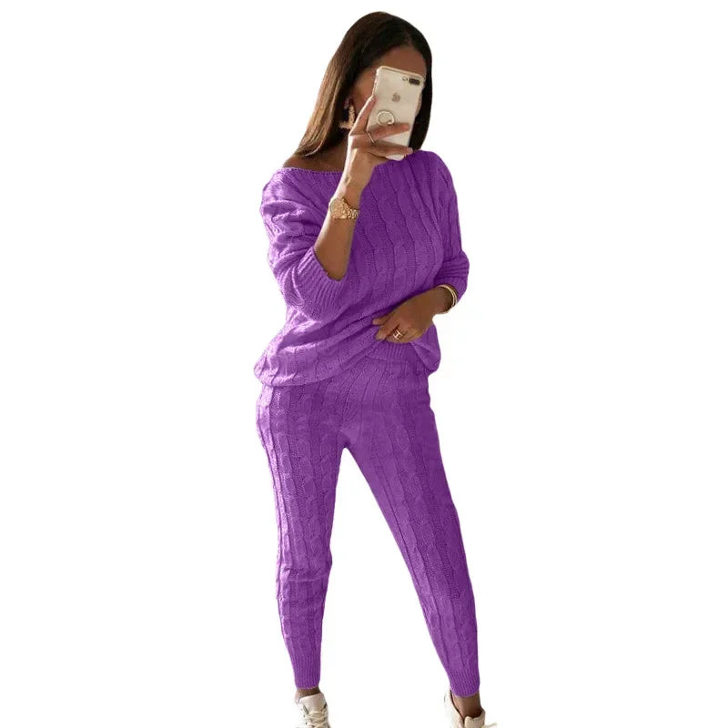 Women's Knitted Tracksuit Two-Piece Set for Autumn & Winter – Isaline