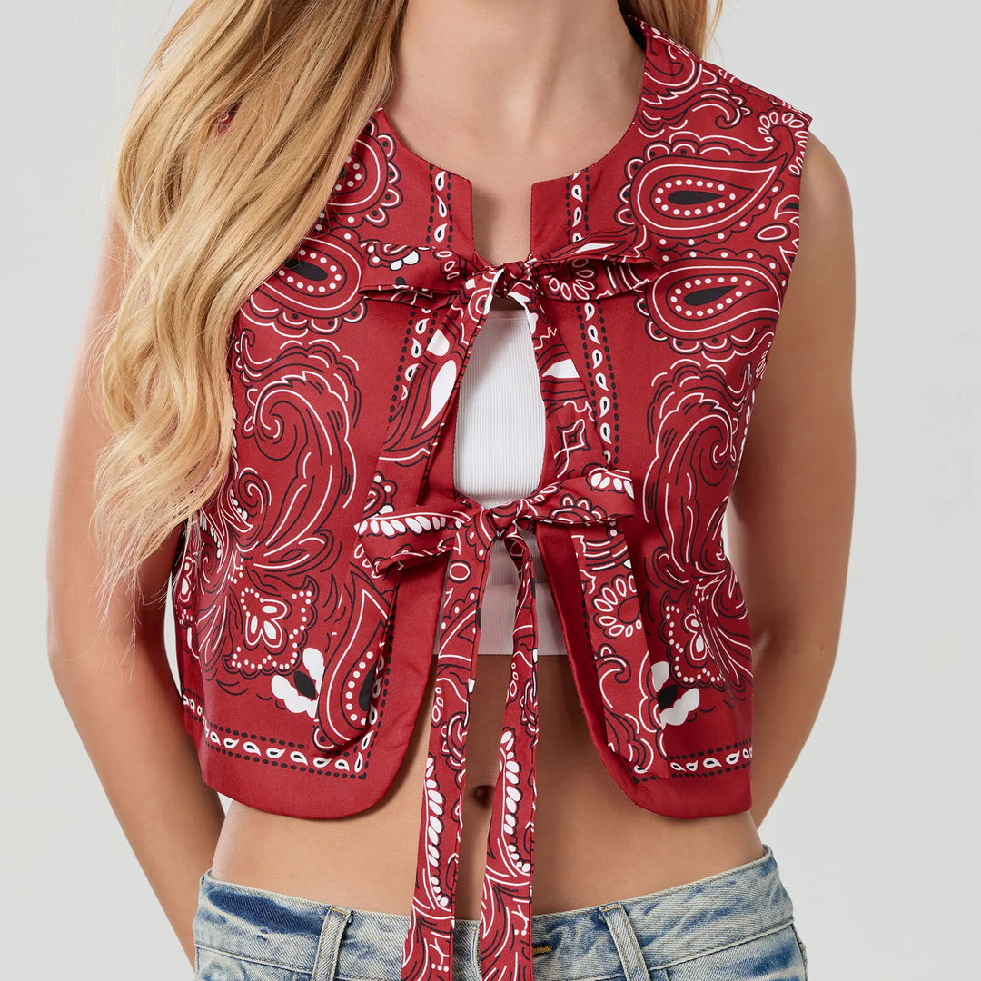 Y2K Red Bandana Wrap Top Trendy Cropped Streetwear Shirt - Liora