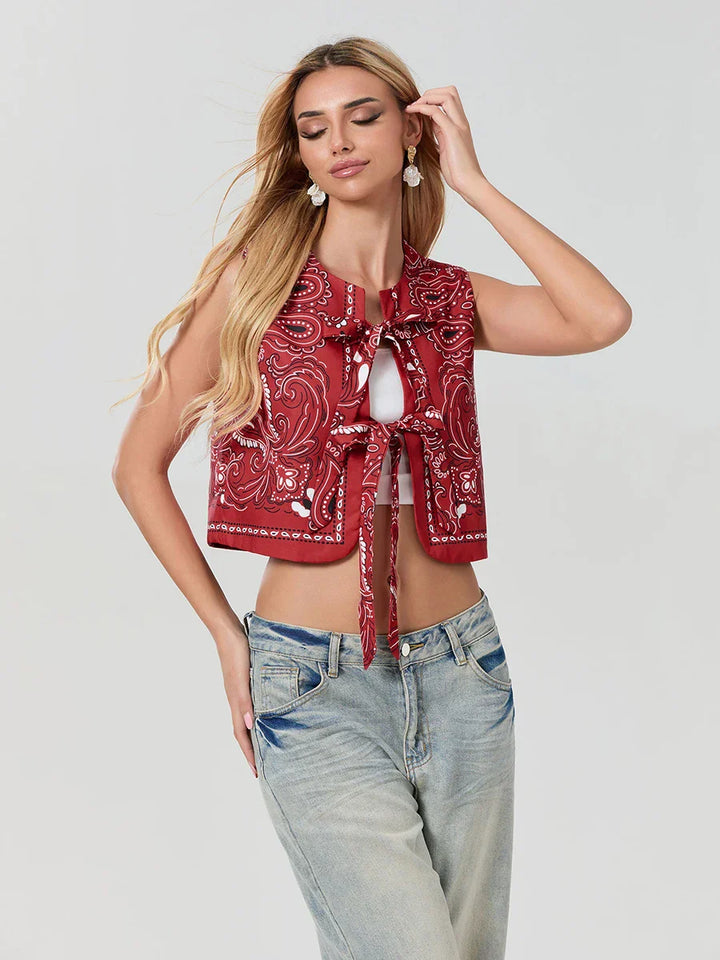 Y2K Red Bandana Wrap Top Trendy Cropped Streetwear Shirt - Liora