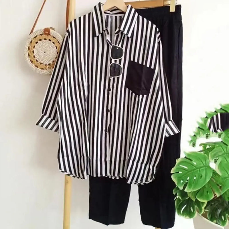 Two-piece summer set made of linen Loose shirt & wide pants - Zayenne