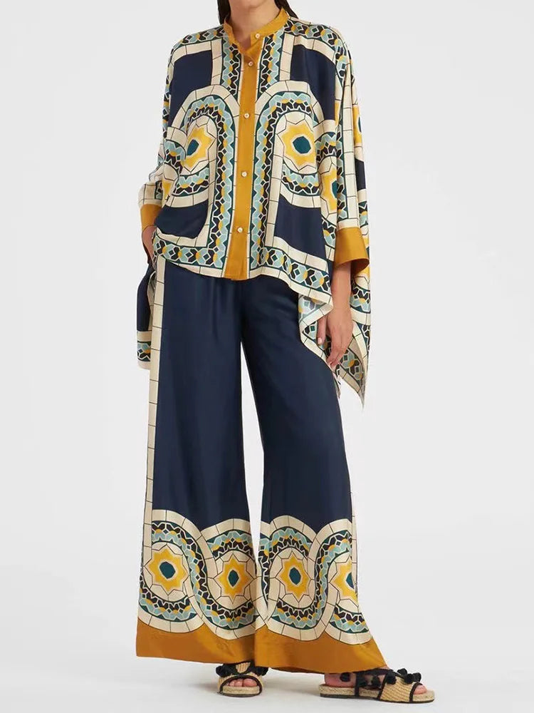 Zweiteiliges Damen Leinen Streetwear-Set Mit Ethno-Print – Samira