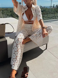 Two-piece women's lace outfit with wide pants – Livia