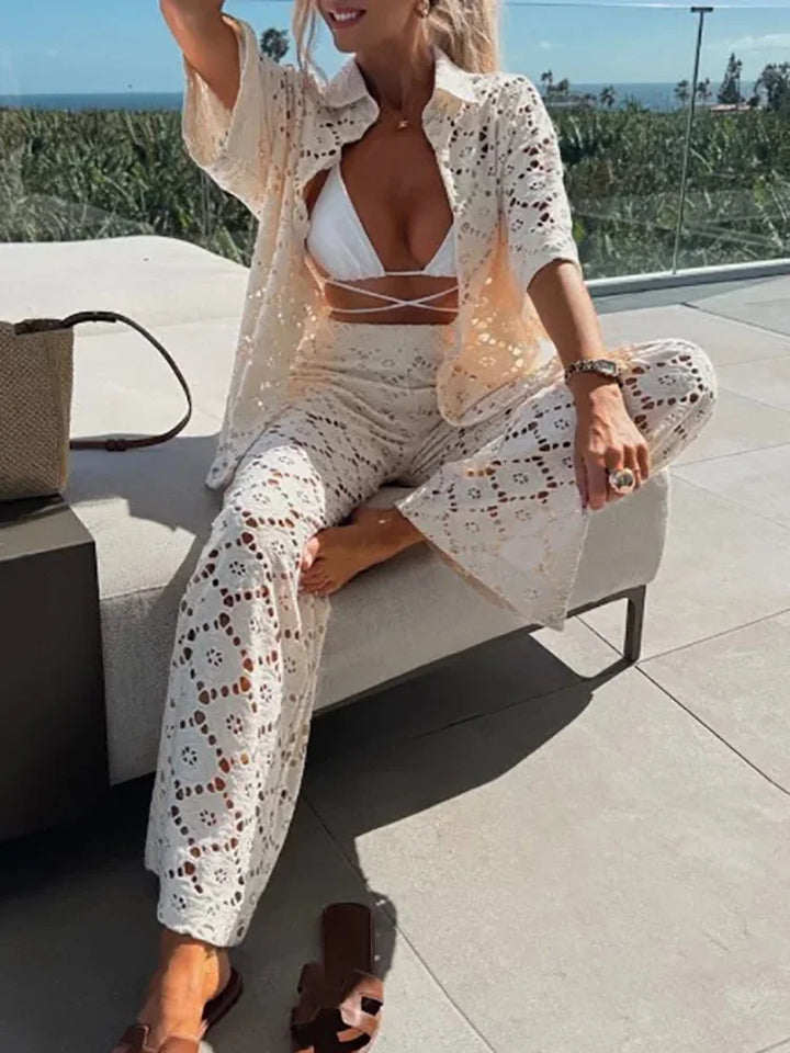 Two-piece women's lace outfit with wide pants – Livia