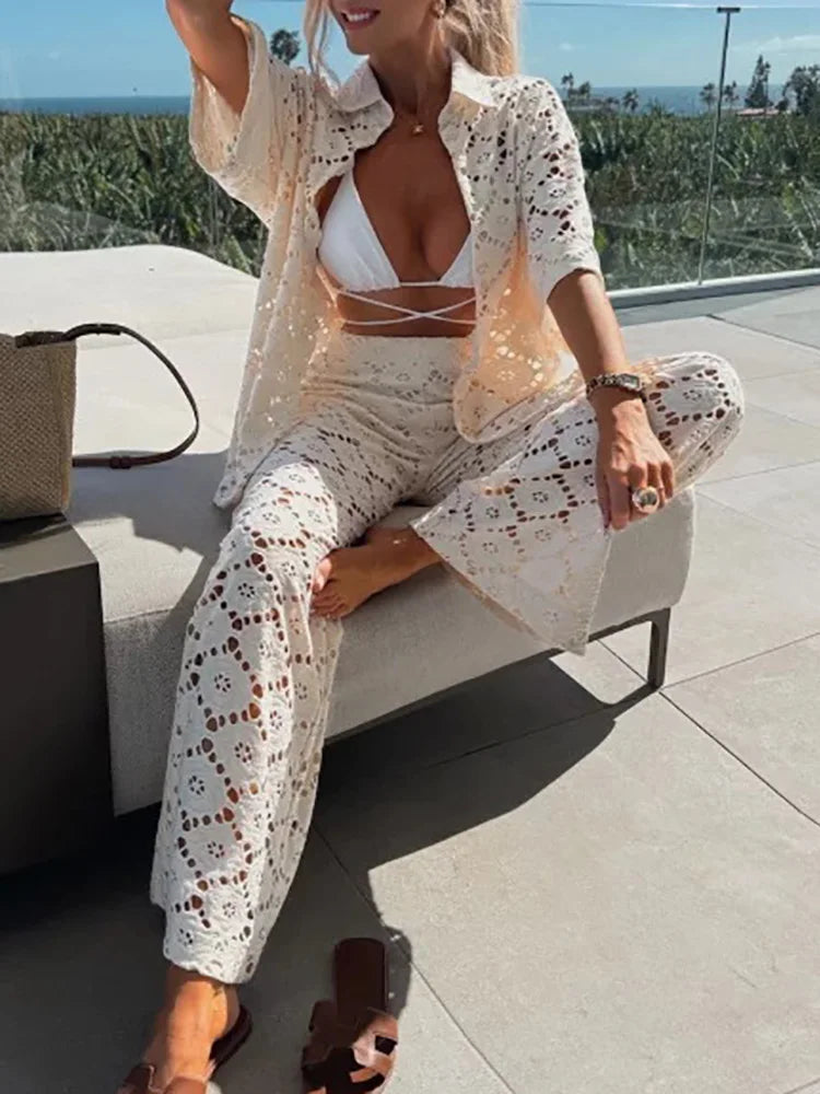 Two-piece women's lace outfit with wide pants – Livia