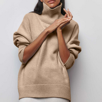 Soft Oversized Women's Turtleneck Sweater - Celeste