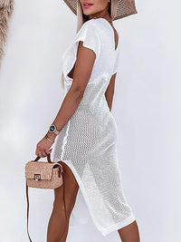 Crocheted beach dress with waist belt – Yara