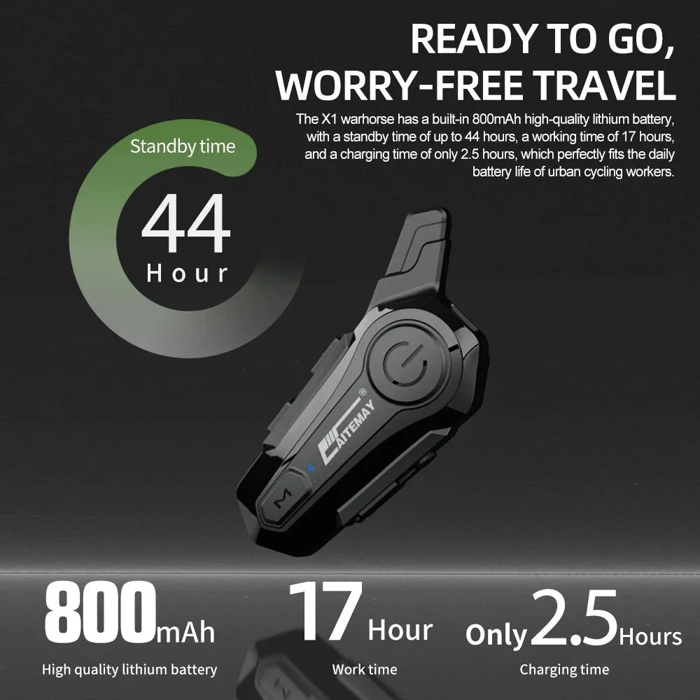 AA OOS Bluetooth motorcykelhjelm intercom headset med 1000 m rækkevidde og IPX6 vandtæt – RoadComm