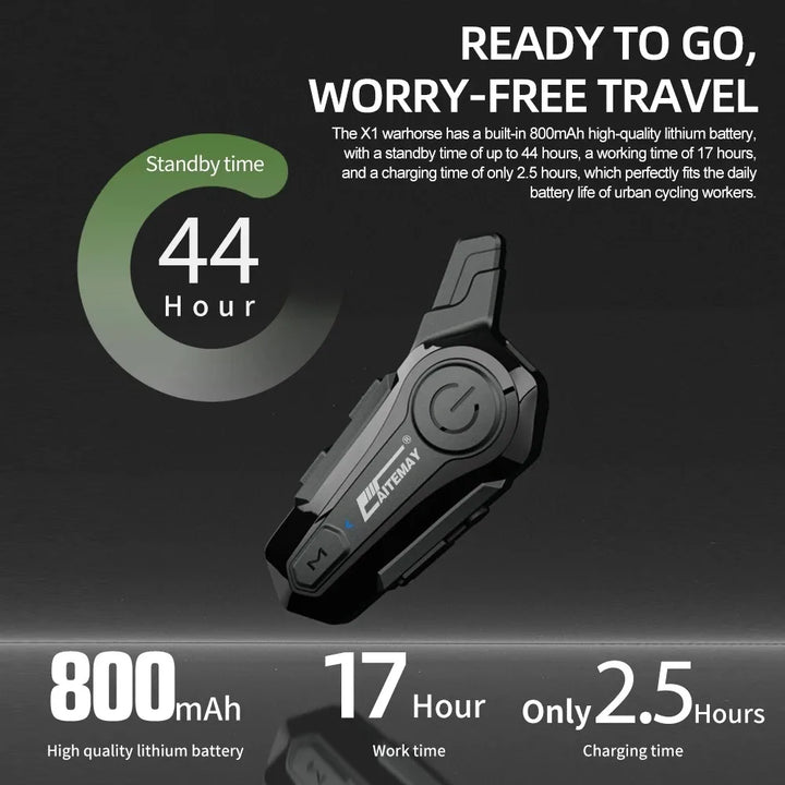 AA OOS Bluetooth motorcykelhjelm intercom headset med 1000 m rækkevidde og IPX6 vandtæt – RoadComm