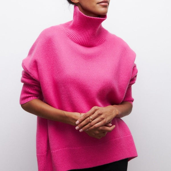 Soft Oversized Women's Turtleneck Sweater - Celeste