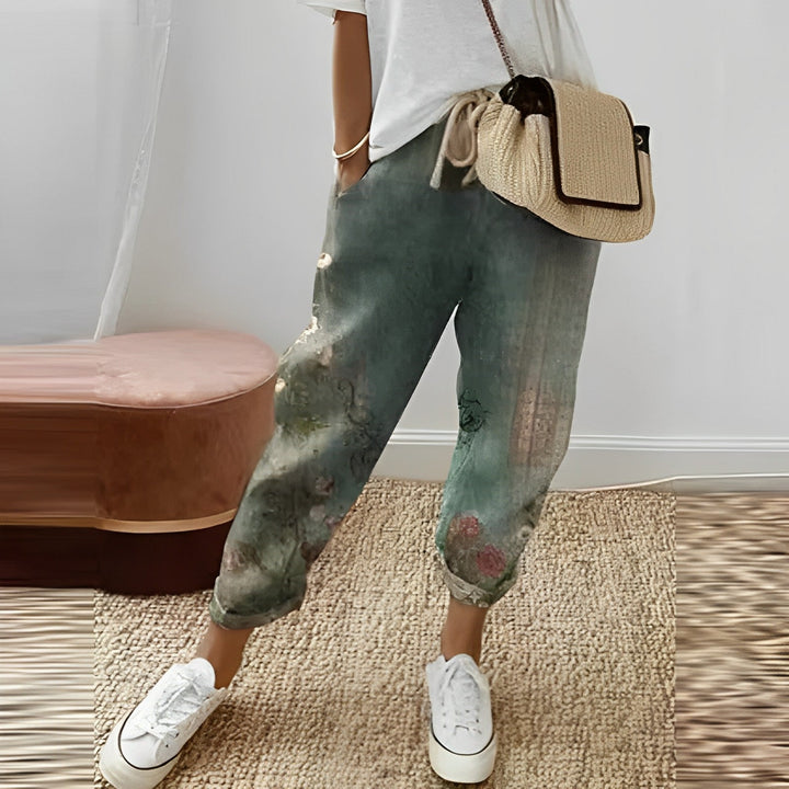 Boho women's pants with leaf pattern – Selina
