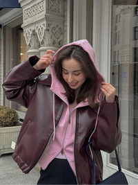 Brown leather women's jacket with lapel collar – Giulia