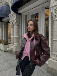 Brown leather women's jacket with lapel collar – Giulia