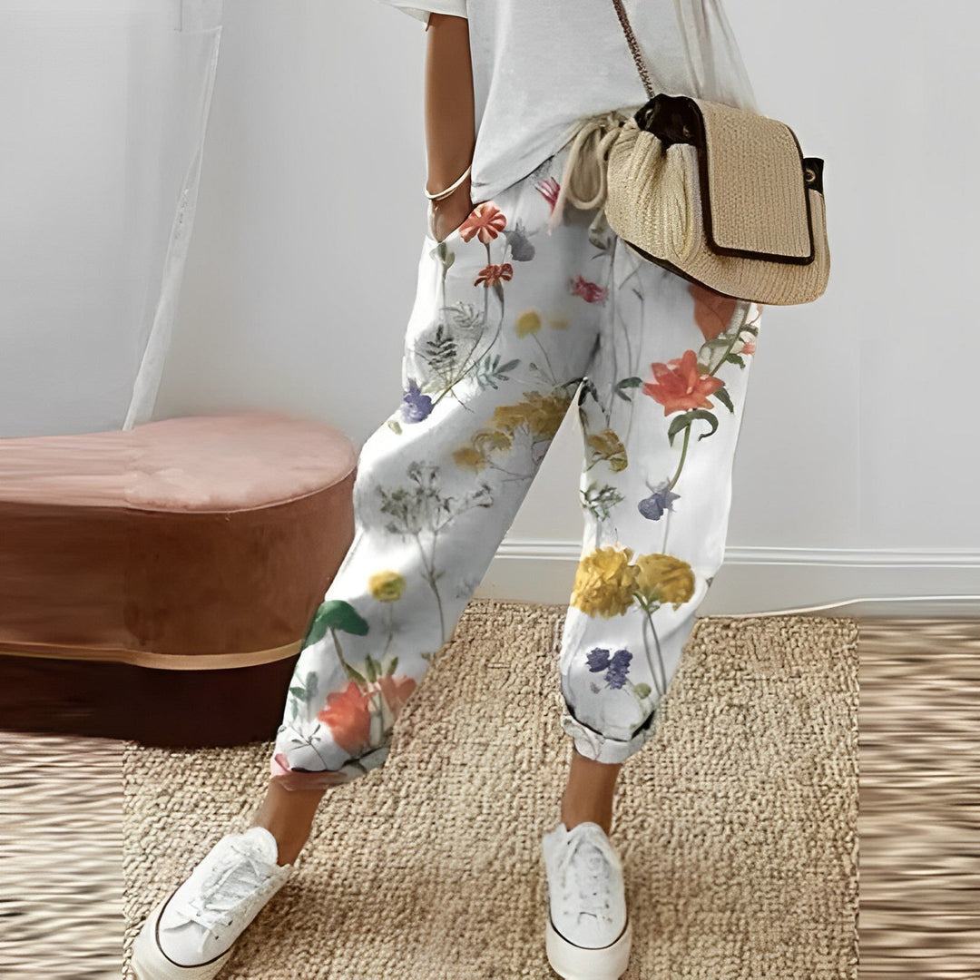 Boho women's pants with leaf pattern – Selina