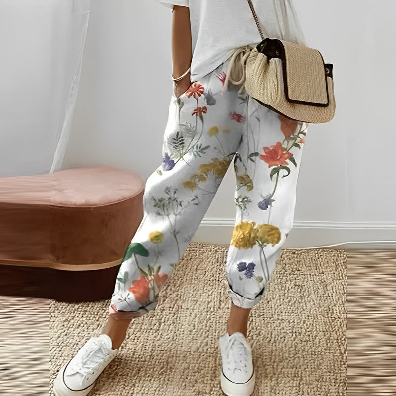 Boho women's pants with leaf pattern – Selina