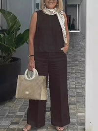 Two-piece women's summer set made of linen with sleeveless blouse – Maelis