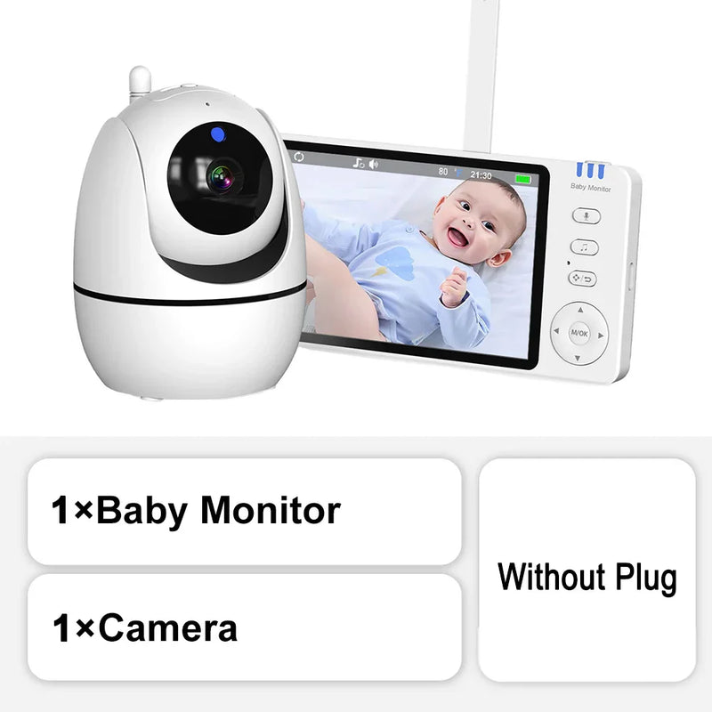 5-tommer HD video babyalarm med kamera, PTZ-zoom og nattesyn