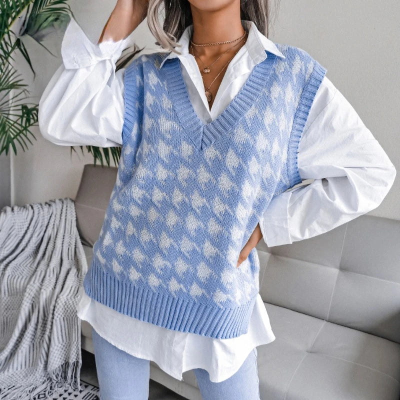 Women's Checked Knitted Vest Top – Yara