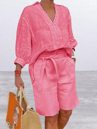 Airy & Stylish Two-Piece Linen Set with Blouse & Shorts for Women – Malea