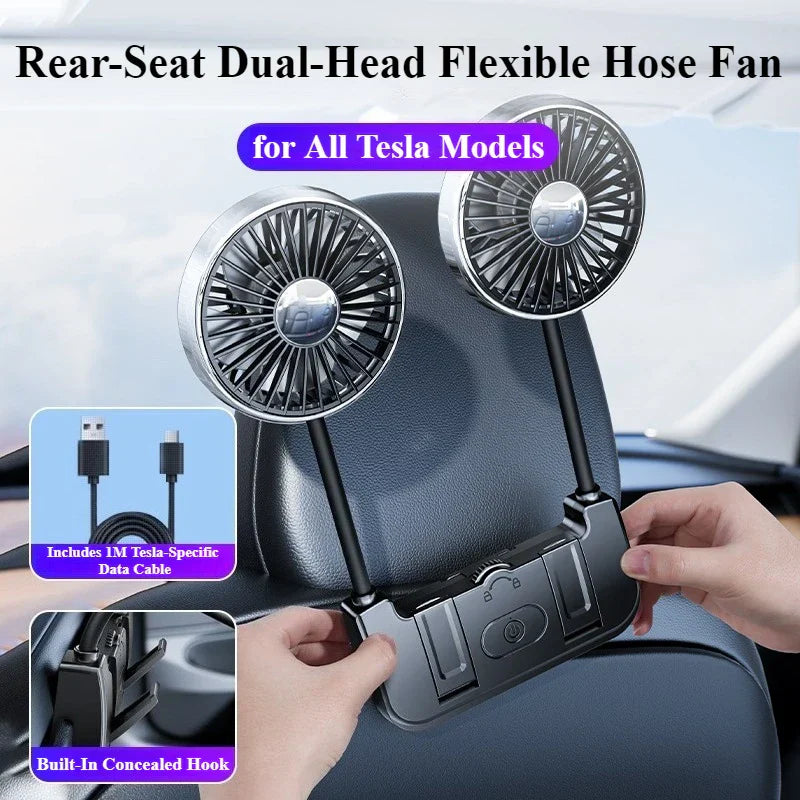 Dual-Head Rear Table Fan – Eary – (USB-C Rechargeable)