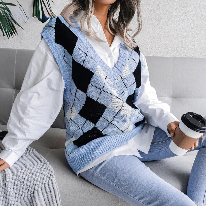 Women's Checked Knitted Vest Top – Yara