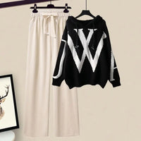 Women's Two-Piece Autumn Set with Knit Sweater and Wide Pants – Selina
