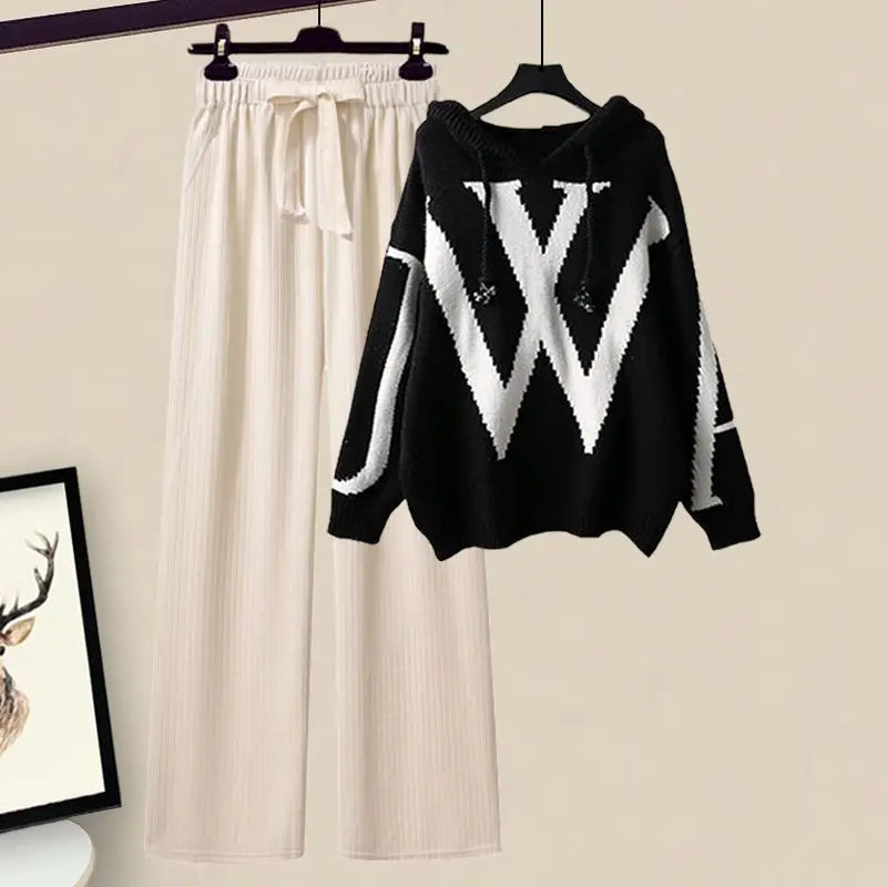 Women's Two-Piece Autumn Set with Knit Sweater and Wide Pants – Selina