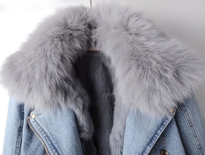 Denim- og kunstpels-elegancejakke - Stella