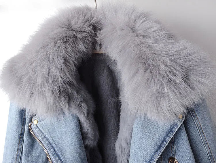 Denim- og kunstpels-elegancejakke - Stella