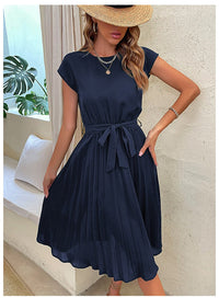 Pleated A-line summer dress with short sleeves – Melina