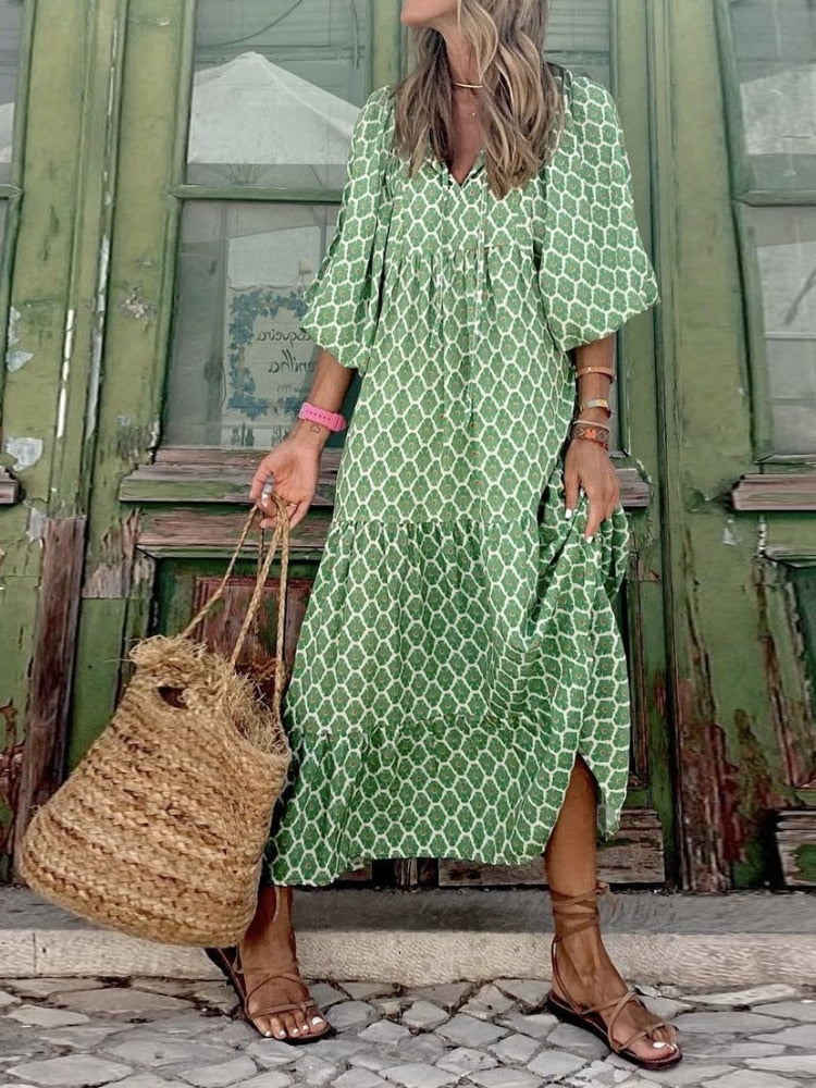 Printed maxi dress with waist band – Aurelia