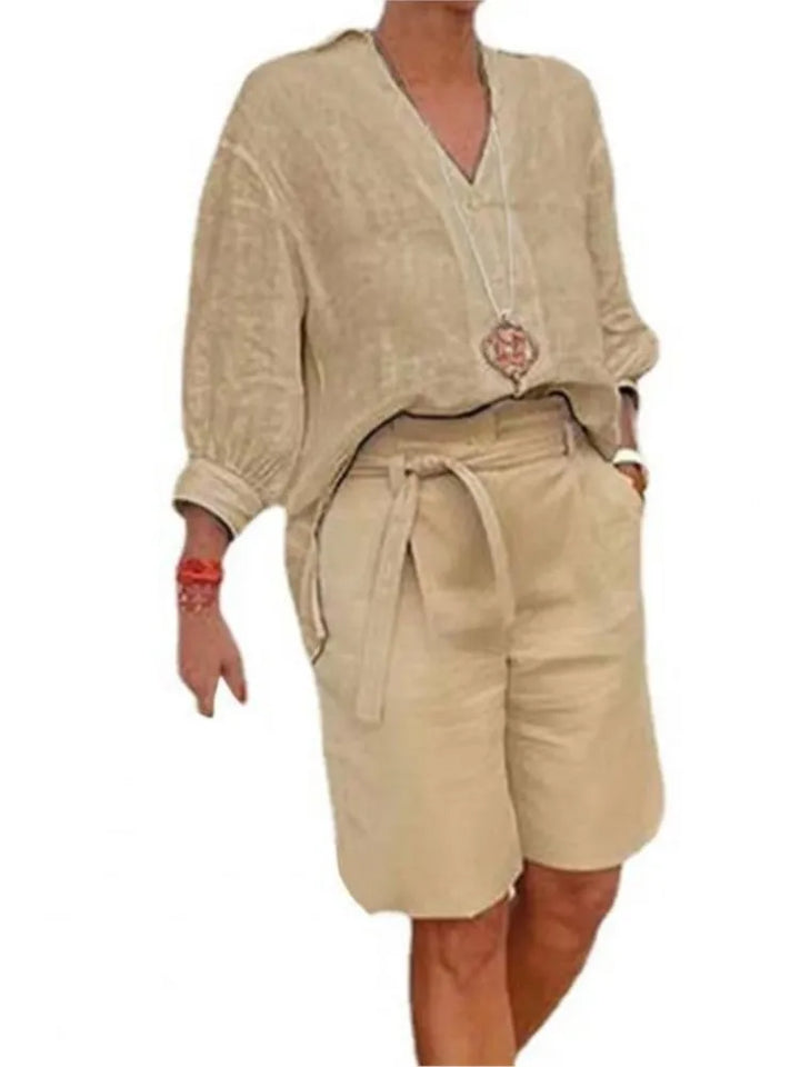 Airy & Stylish Two-Piece Linen Set with Blouse & Shorts for Women – Malea