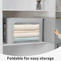 Stackable storage boxes made of linen fabric with clear window – Elara