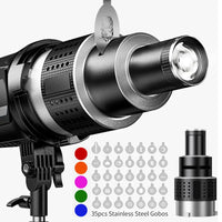 Conjunto de lentes cónicas para foco óptico con 35 gobos y montaje Bowens – Lumina