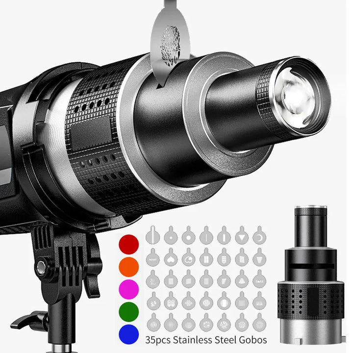 Conjunto de lentes cónicas para foco óptico con 35 gobos y montaje Bowens – Lumina