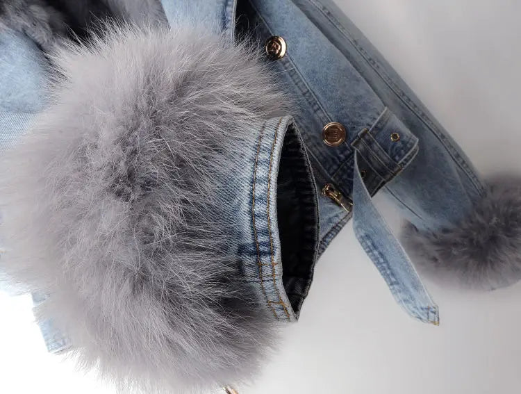 Denim- og kunstpels-elegancejakke - Stella