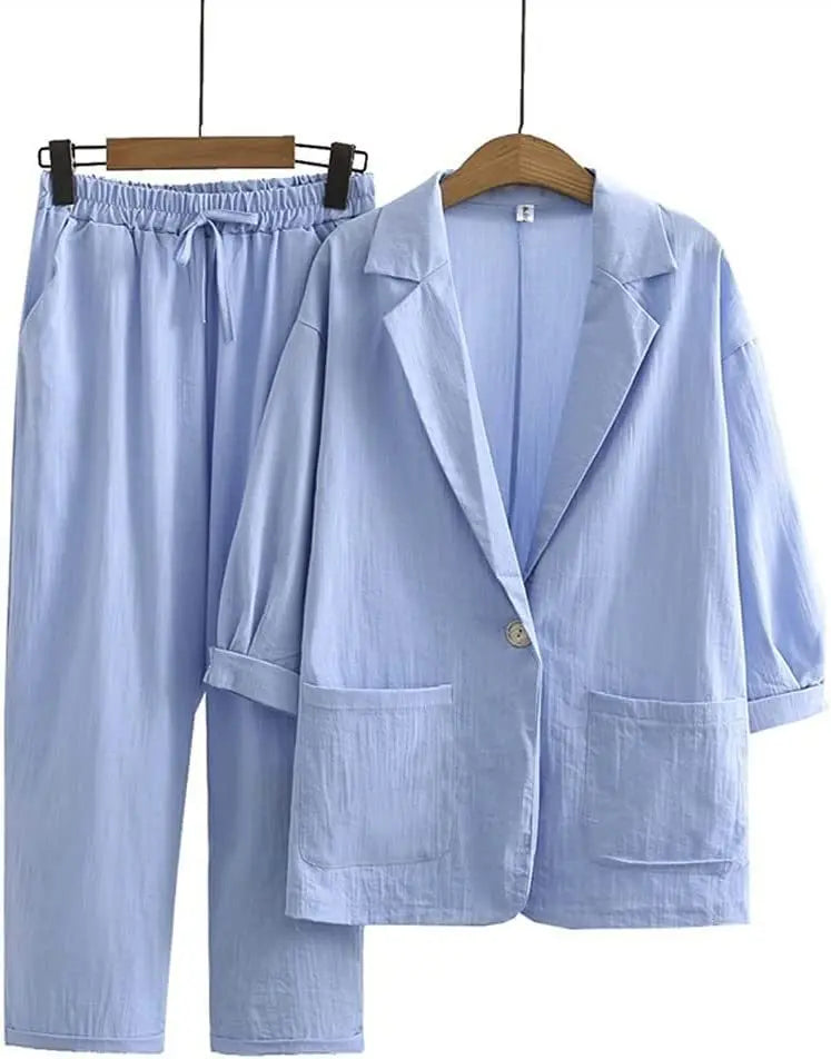 Luftig y Estiloso Conjunto de Dos Piezas con Chaqueta y Pantalón Recto para Mujer – Sorella