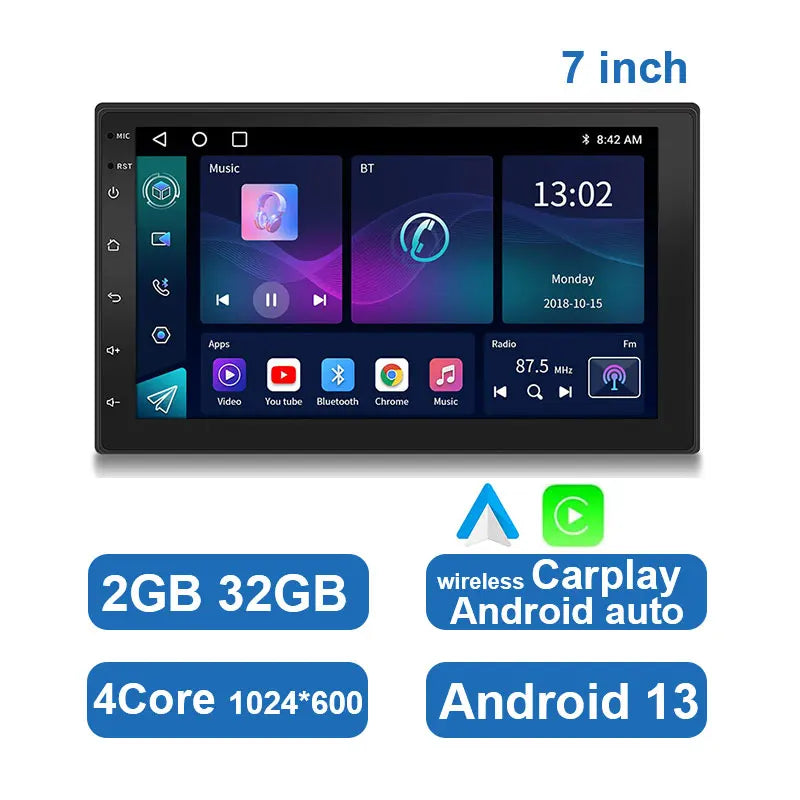 Universelles Android-Autoradio mit Touchscreen, GPS und kabellosem CarPlay