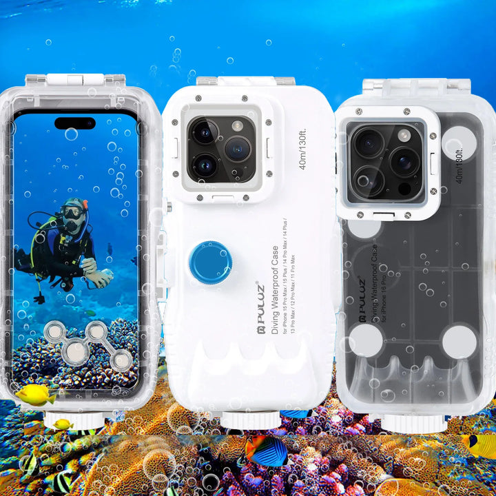 Vanntett dykkekapsling for iPhone med 40 m dybdebeskyttelse og berøringskontroll – AquaShield