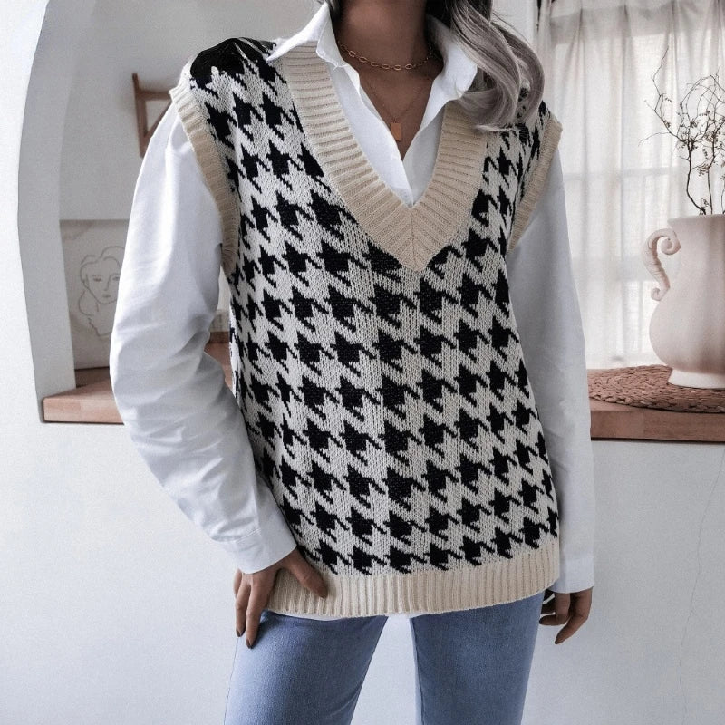 Women's Checked Knitted Vest Top – Yara