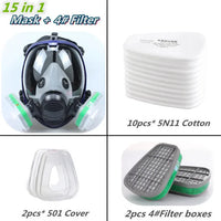 Full face mask with anti-fog lens and industrial gas filters