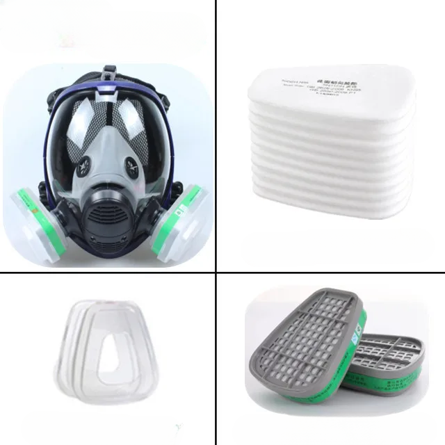 Full face mask with anti-fog lens and industrial gas filters