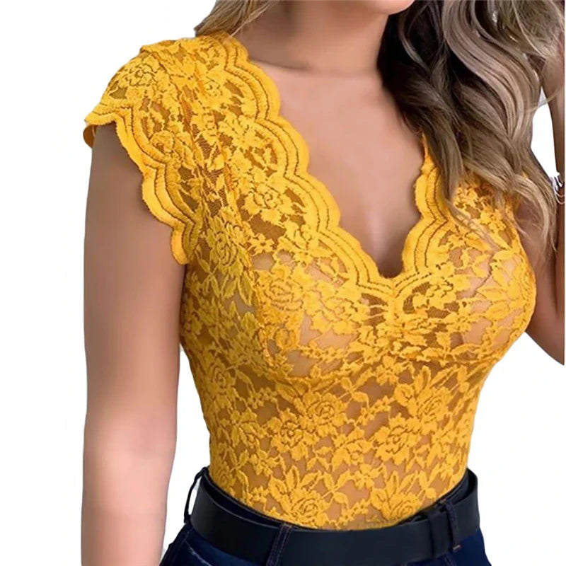 Stylische Damen Sommertop aus Spitze mit Blumenmuster - SpitzenLicht