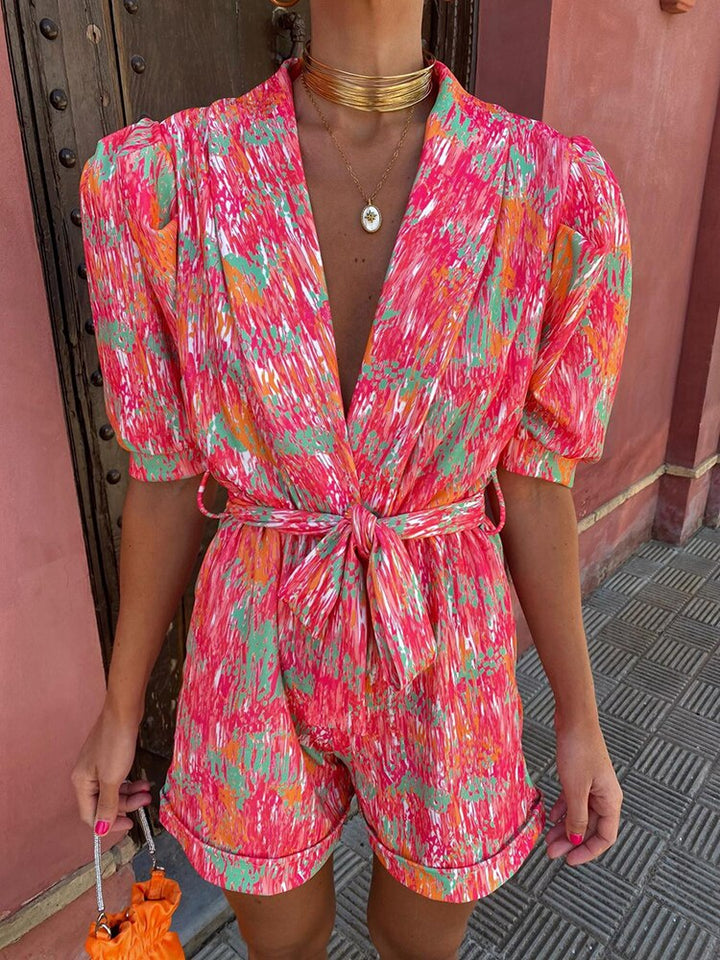 Trendy festivalmønstret playsuit med belte – Leona