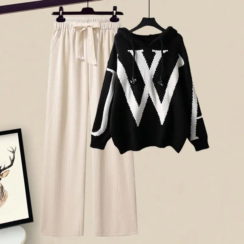 Women's Two-Piece Autumn Set with Knit Sweater and Wide Pants – Selina