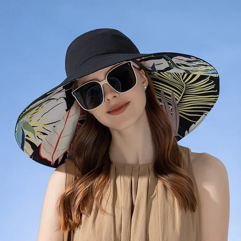 Reversible cotton sun hat with wide brim (56–60 cm) – Liora