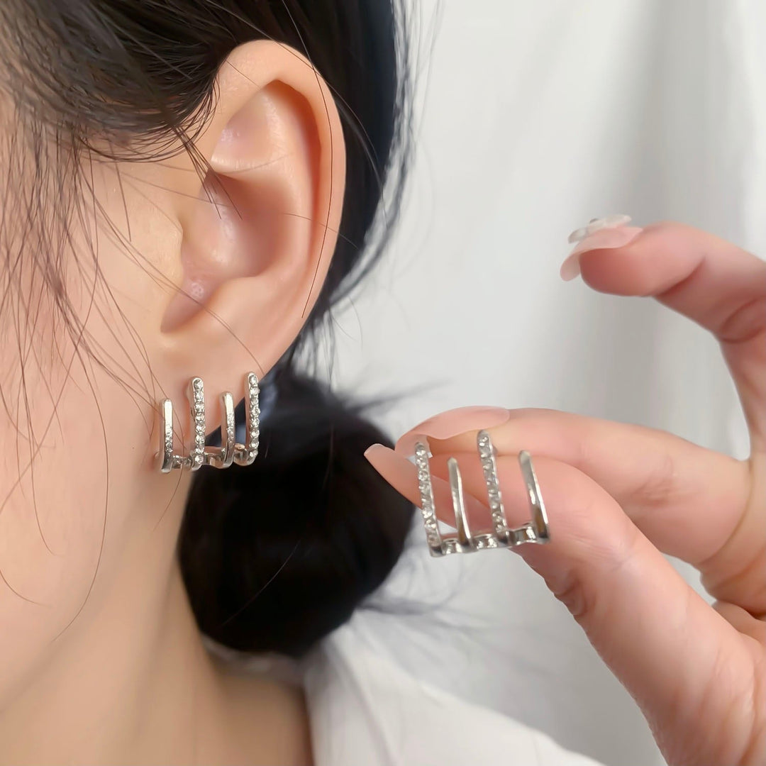 Illusion Earrings with Four Hoops and Zirconia - Zarvia